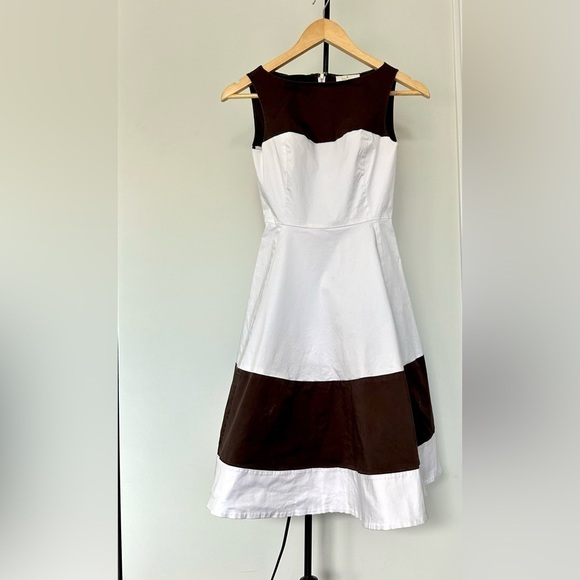 Kate spade brown and white cotton elastine dress Sz 00 fit and flare - Picture 2 of 12